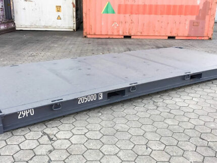 Contentor plataforma 20 pés sem paredes nem teto, ideal para cargas volumosas