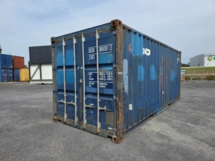 Contentor 20 pés usado azul Geseaco Classe A frente