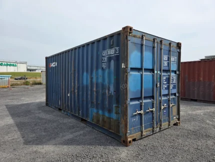 Contentor 20 pés usado azul Geseaco Classe A lateral