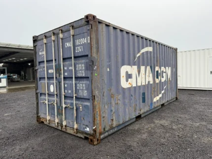Contentor 20 pés usado azul CMA CGM Classe B frente