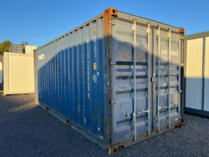 Contentor 20 pés usado azul Geseaco Classe B frente